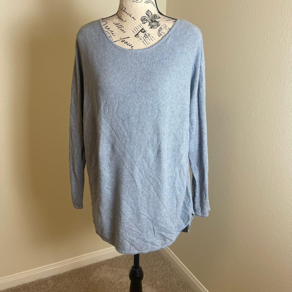 MICHAEL KORS Womens Knit Sweater Top Blueโ Textured Long Sleeve Crew Neck XL